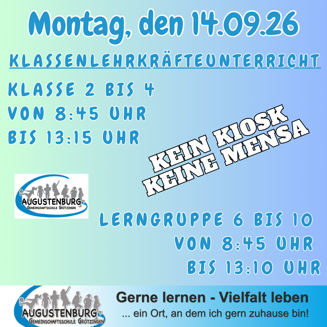 Es werden die Unterrichtszeiten der verschiedenen Klassen und Lerngruppen genannt.