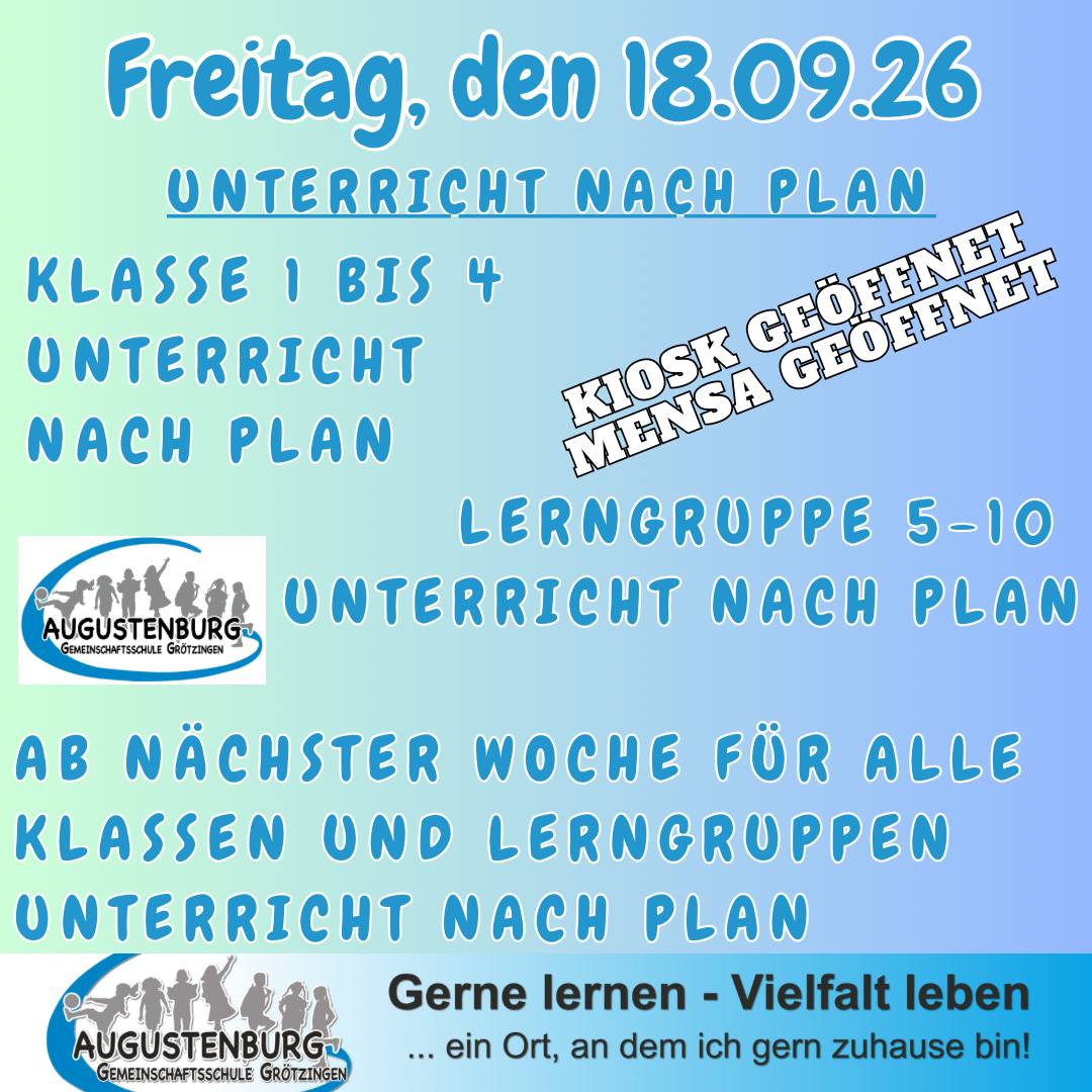 Es werden die Unterrichtszeiten der verschiedenen Klassen und Lerngruppen genannt.